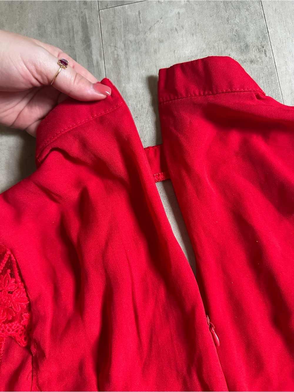 Red Lace-Trim Mock Neck Women's Top - Picture 4 of 7